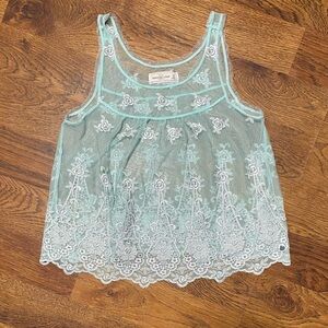 Abercrombie & Fitch Lace Mesh Babydoll Top XS Aqua Silver Y2K Vintage Festival